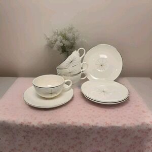 MCM Modern Star 1950's 4 cups 4 saucers Atomic great TST Retro Made In USA Space